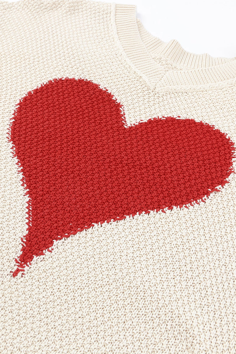 Hello Sweetheart V-Neck Dropped Sleeve Heart Print Knit Top