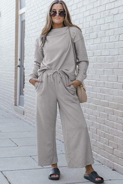 *10 COLORS* Textured Long Sleeve Top and Drawstring Pants Set