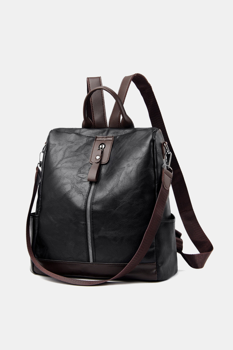 Jump Into Fall Contrast Color PU Leather Backpack
