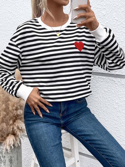 Heart Patch Striped Sweatshirt